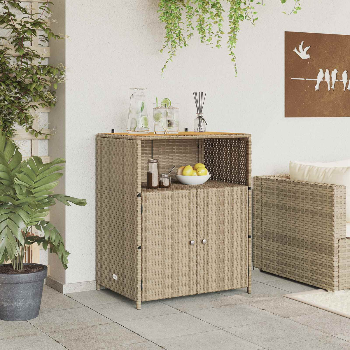 Cabinet Beige 70 x 50 x 87 cm Polyester and Roly Rattan