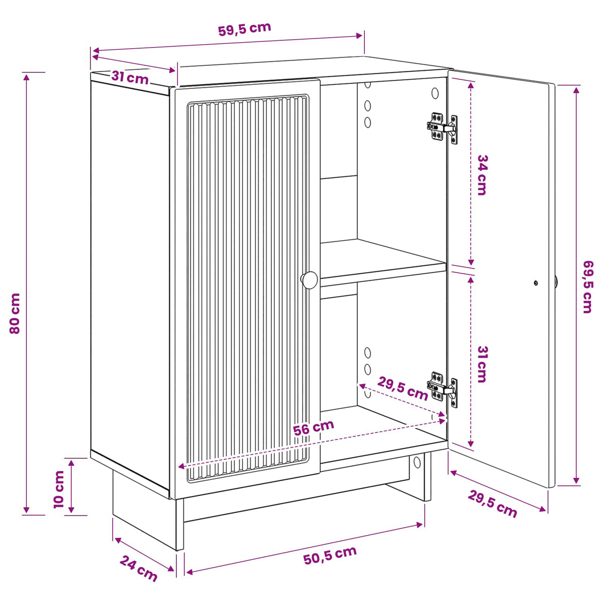 Bathroom Storage Cabinet EDE White 59.5 x 31 x 80 cm