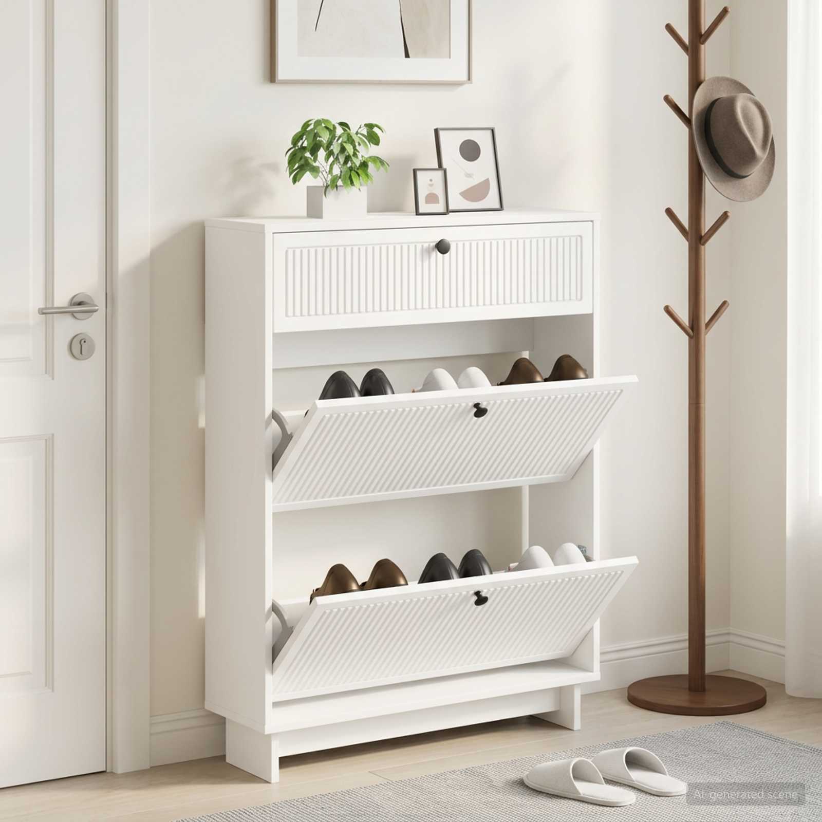 Shoe Cabinet EDE 78 x 24 x 103 cm Engineered Wood White