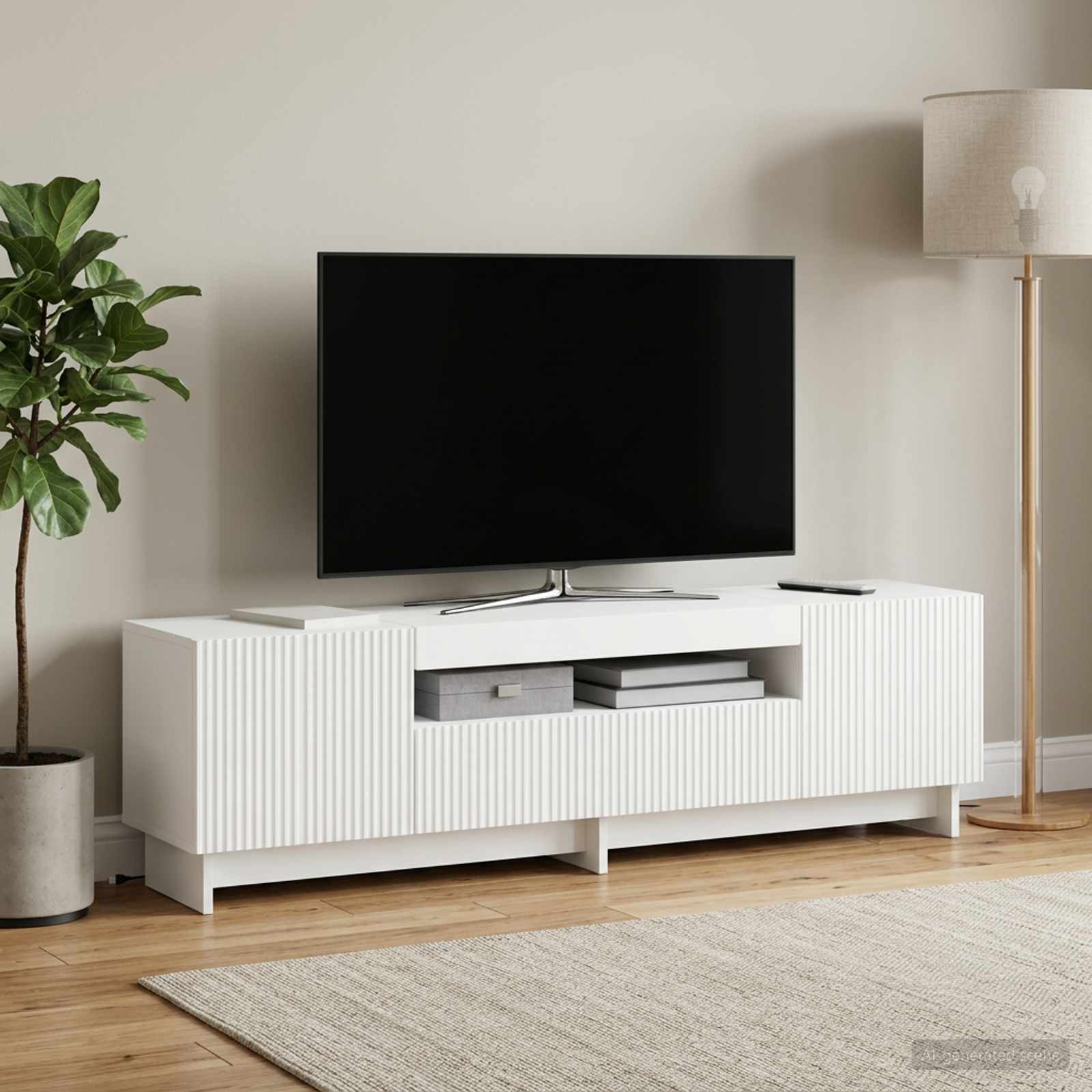 LED TV Cabinet EDE 153 x 35 x 43 cm White Engineered Wood