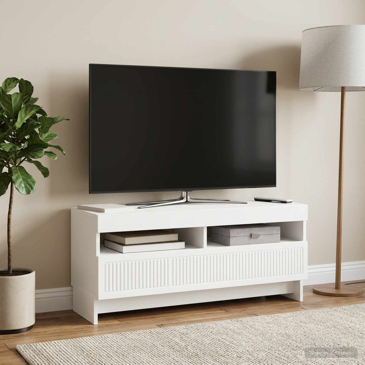 LED TV Cabinet EDE 100 x 35 x 43 cm White Engineered Wood