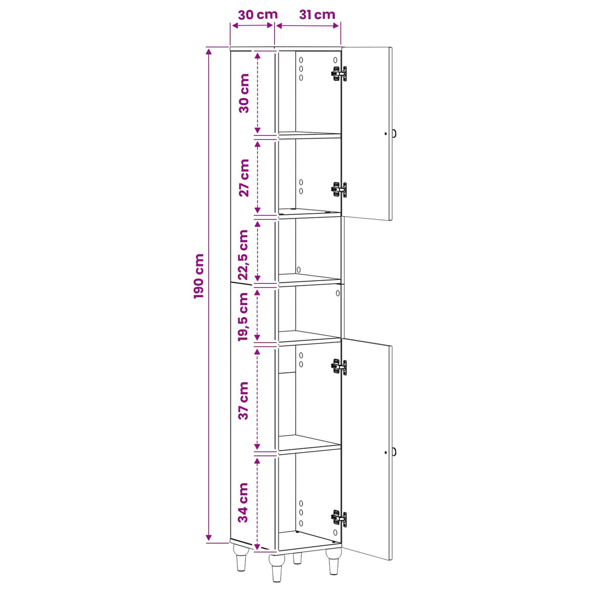 Bathroom Cabinet with Open Shelf ALKMAAR White 30 x 31 x 190 cm