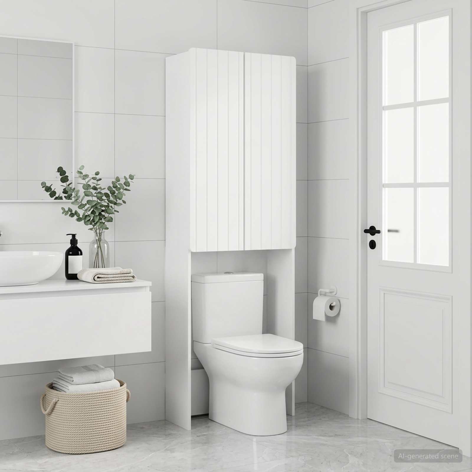 Toilet Cabinet ZWOLLE White 66 x 25.5 x 190 cm Engineered Wood