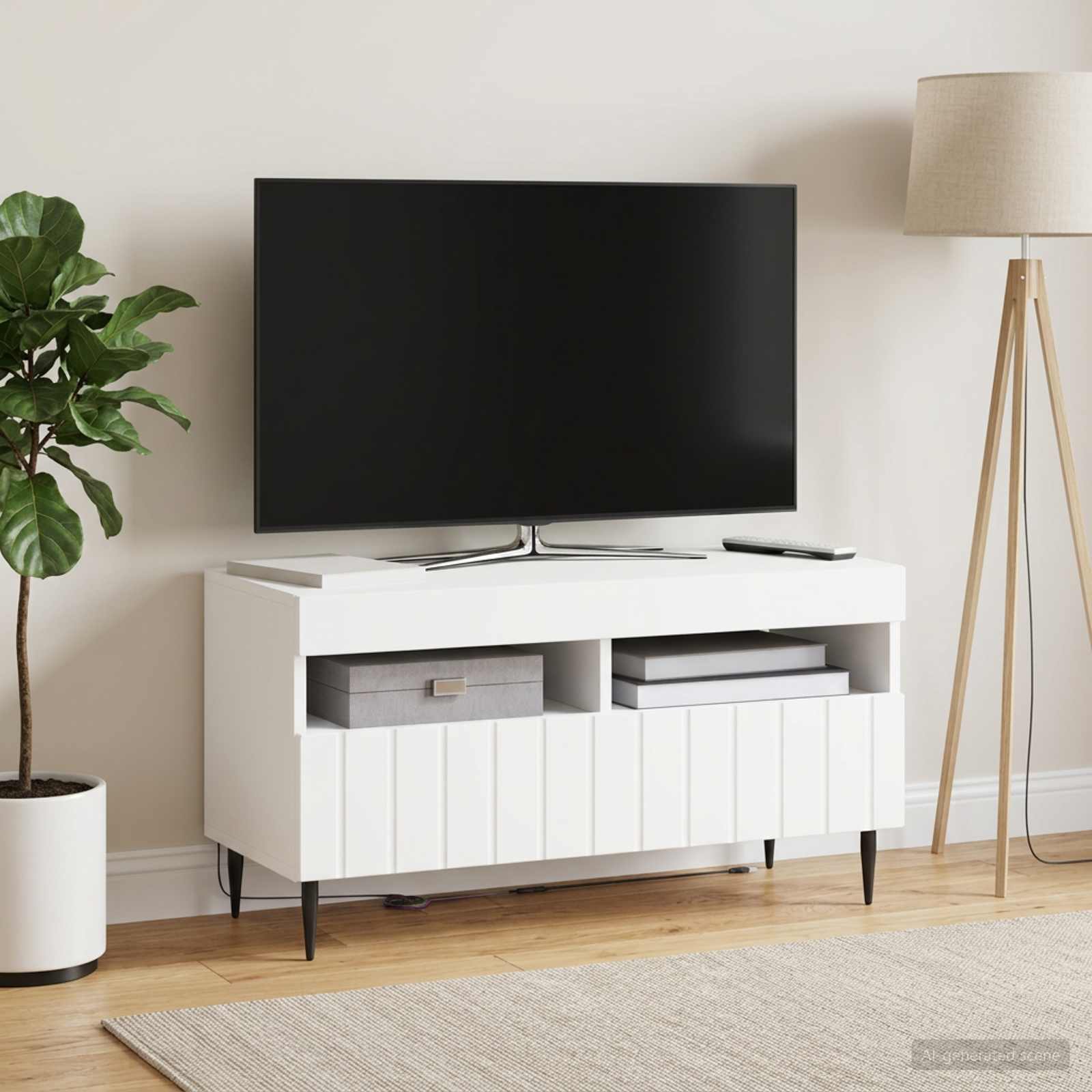 LED TV Cabinet ZWOLLE 81 x 35 x 43 cm White Engineered Wood