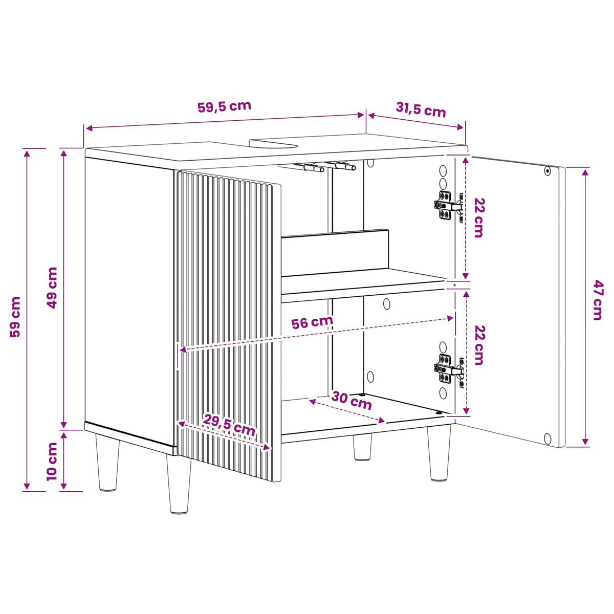Bathroom Sink Cabinet ARNHEM White 59.5 x 31.5 x 59 cm