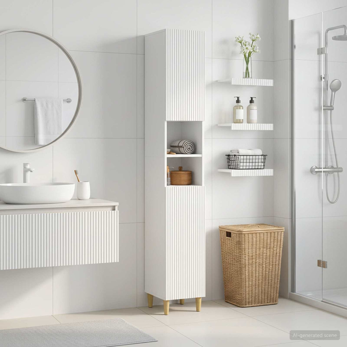 Bathroom Cabinet with Open Shelf ARNHEM White 30 x 31 x 190 cm