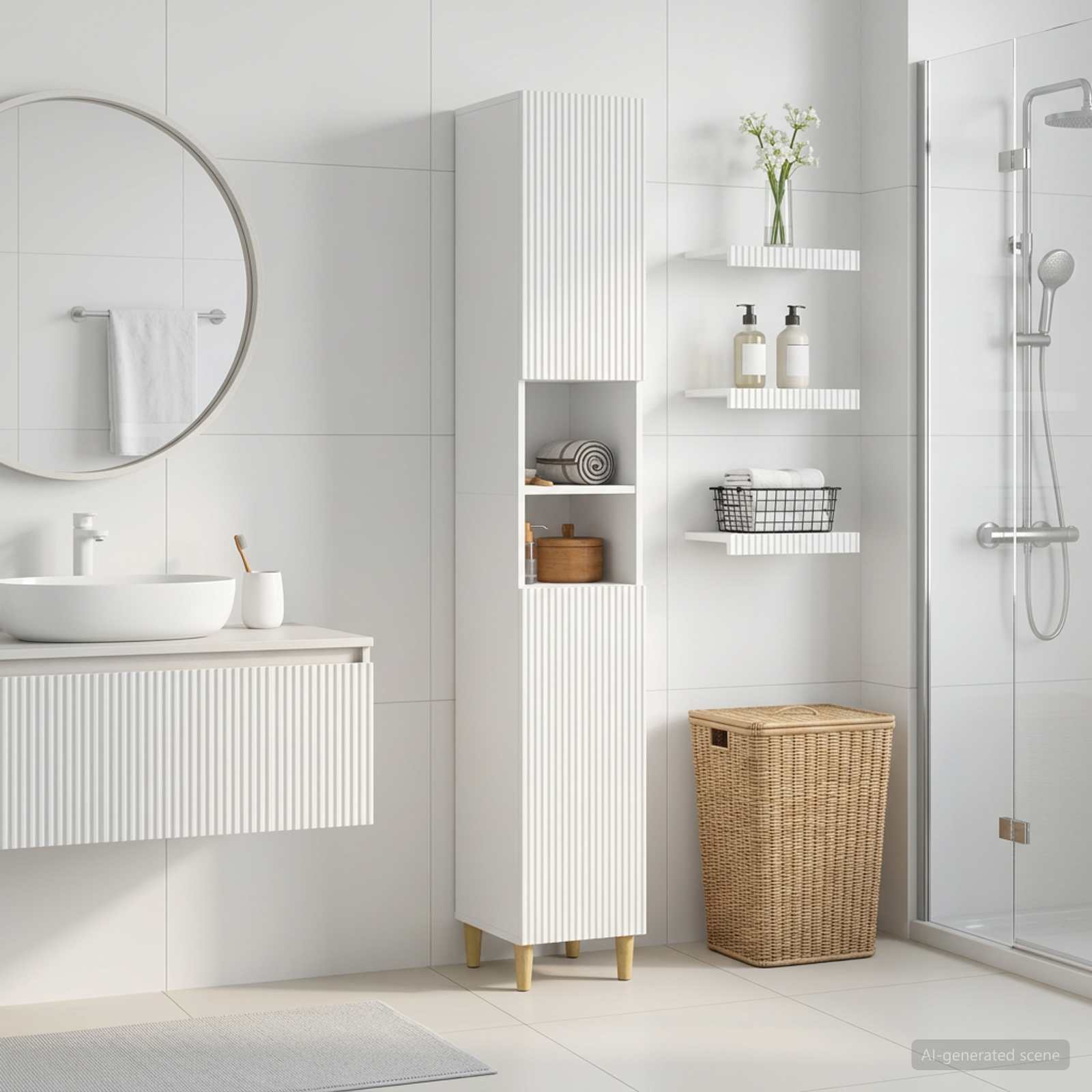 Bathroom Cabinet with Open Shelf ARNHEM White 30 x 31 x 190 cm