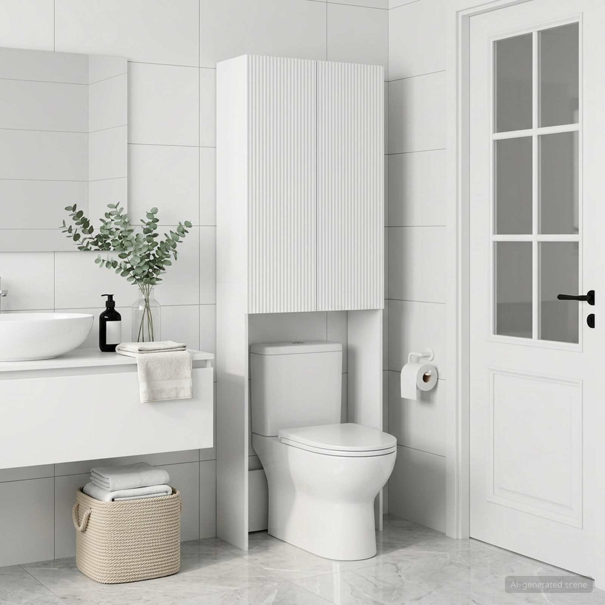 Toilet Cabinet ARNHEM White 66 x 25.5 x 190 cm Engineered Wood