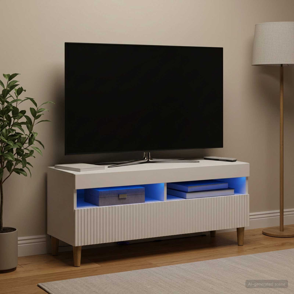 LED TV Cabinet ARNHEM 100 x 35 x 43 cm White Engineered Wood