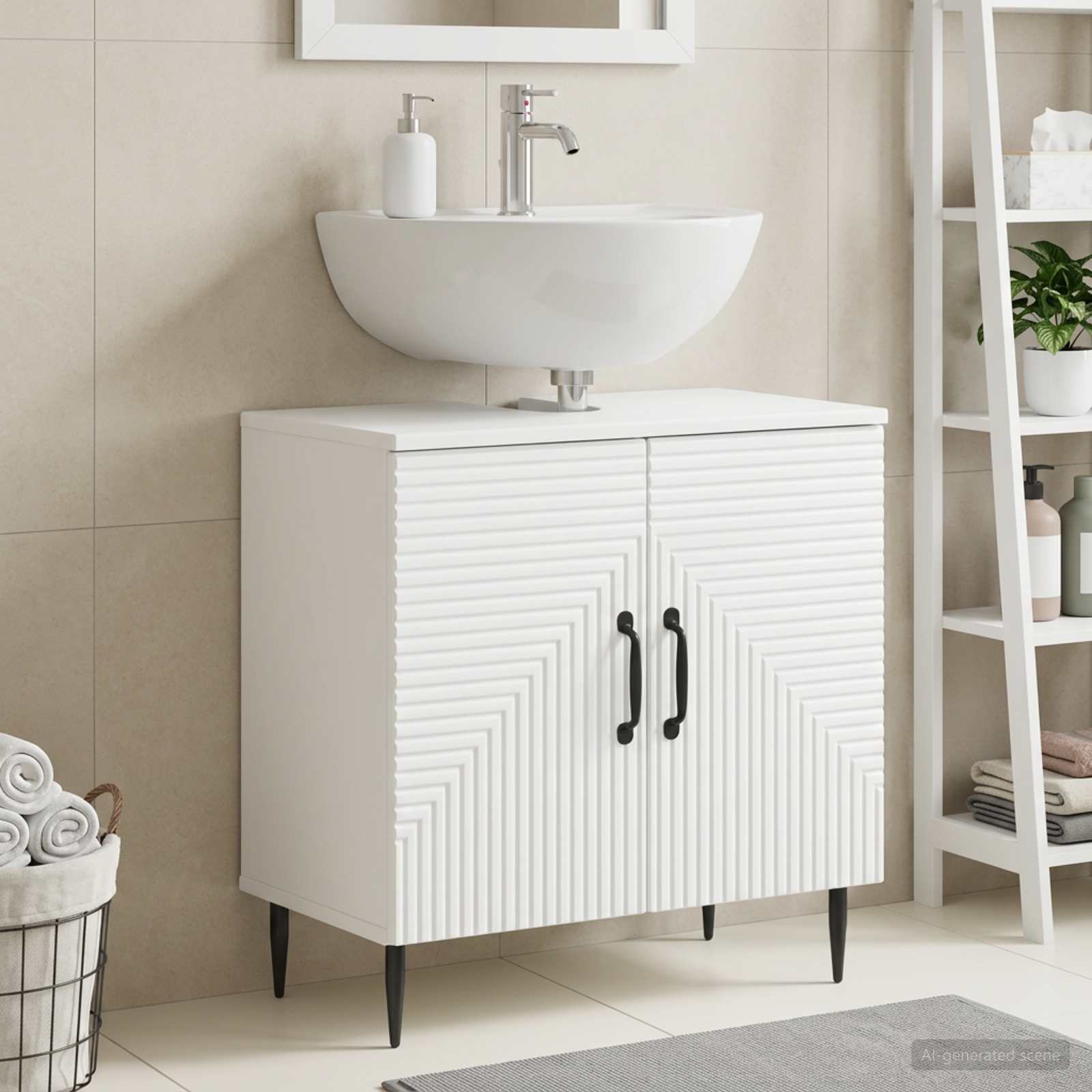 Bathroom Sink Cabinet HAARLEM White 59.5 x 31.5 x 59 cm