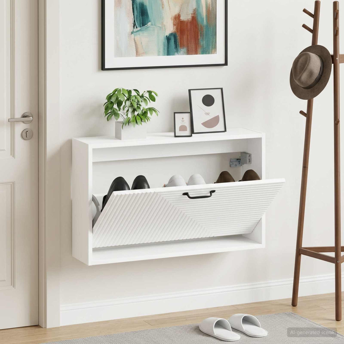 Wall-Mounted Shoe Cabinet HAARLEM 71 x 17 x 43 cm White