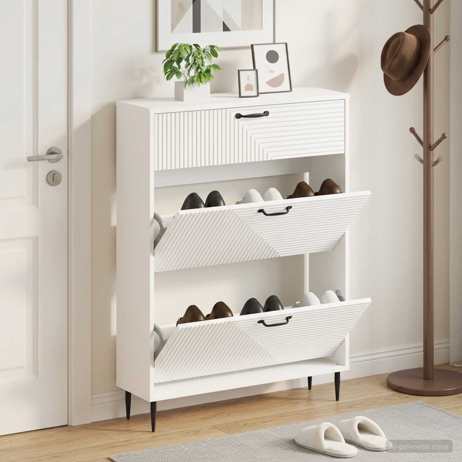 Shoe Cabinet HAARLEM 78 x 24 x 103 cm Engineered Wood White