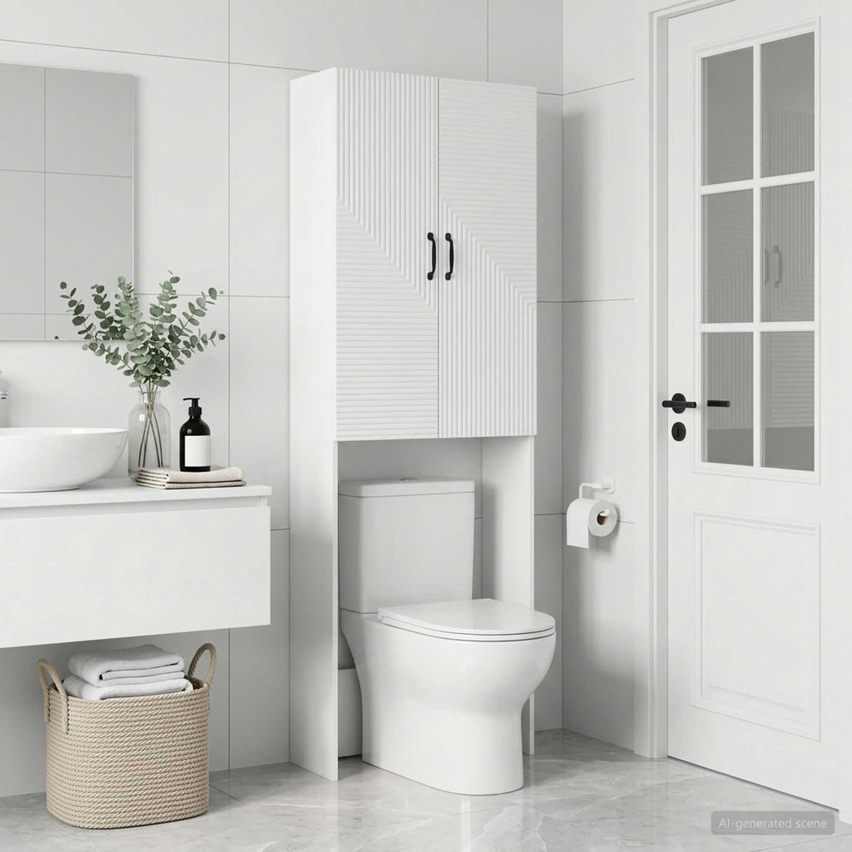 Toilet Cabinet HAARLEM White 66 x 25.5 x 190 cm Engineered Wood