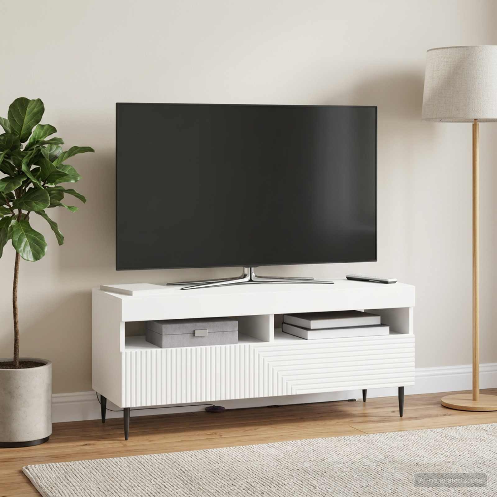 LED TV Cabinet HAARLEM 100 x 35 x 43 cm White Engineered Wood