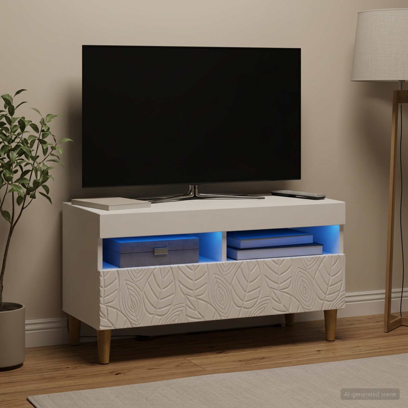 LED TV Cabinet White Engineered Wood