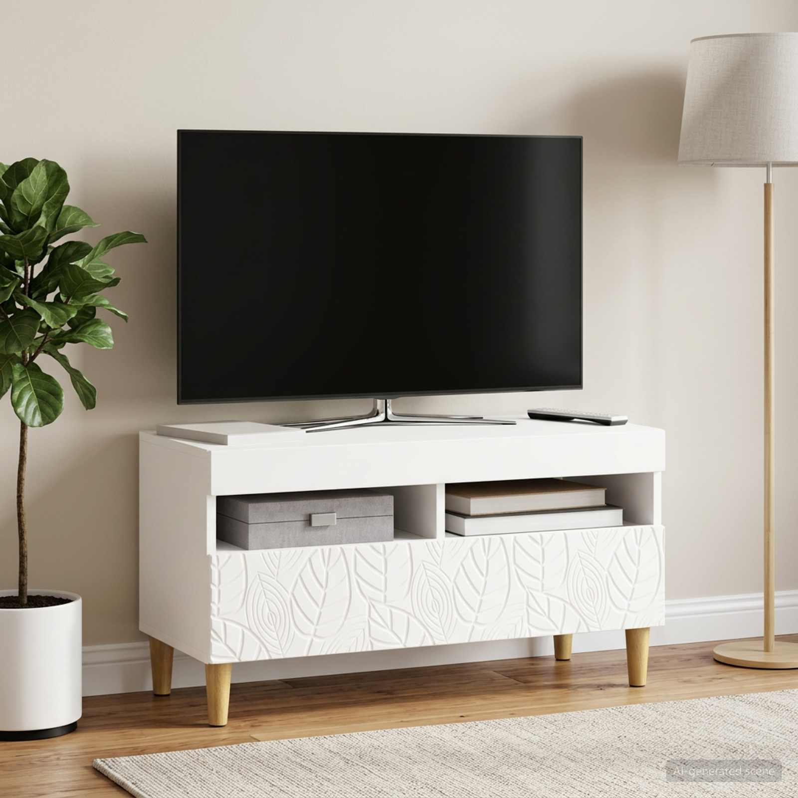 LED TV Cabinet White Engineered Wood