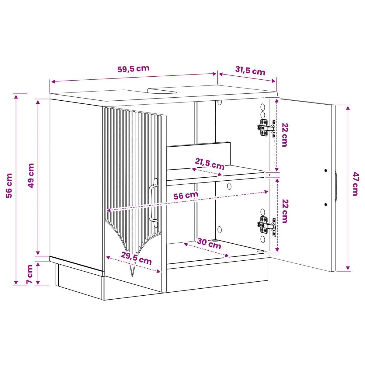 Bathroom Sink Cabinet HOORN White 59.5 x 31.5 x 56 cm