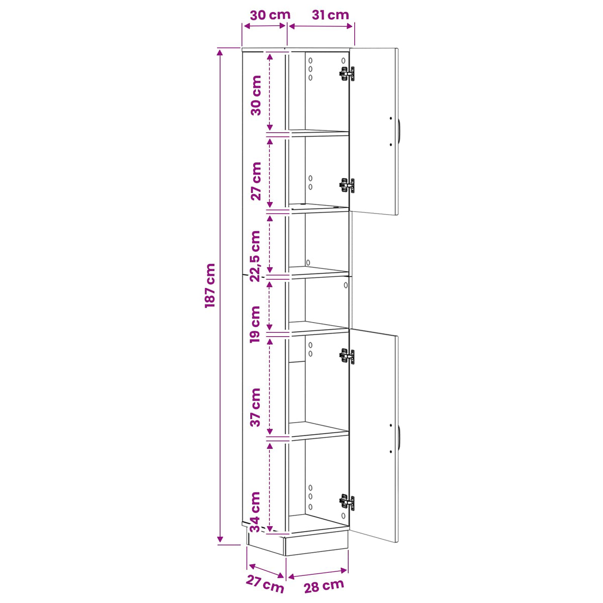Bathroom Cabinet with Open Shelf HOORN White 30 x 31 x 187 cm