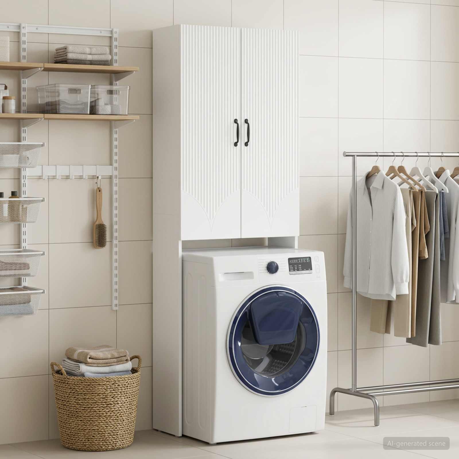 Toilet Cabinet HOORN White 66 x 25.5 x 190 cm Engineered Wood
