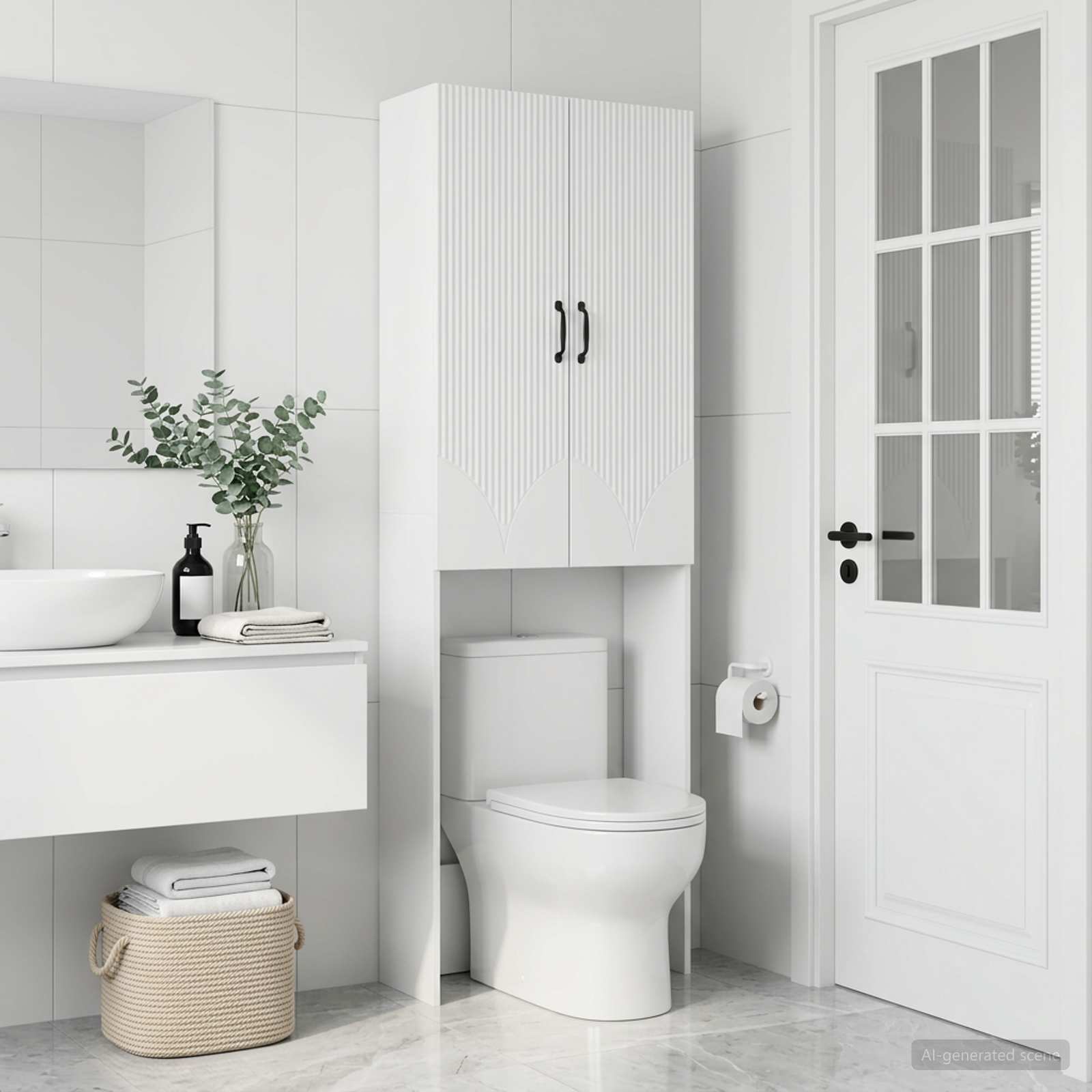 Toilet Cabinet HOORN White 66 x 25.5 x 190 cm Engineered Wood