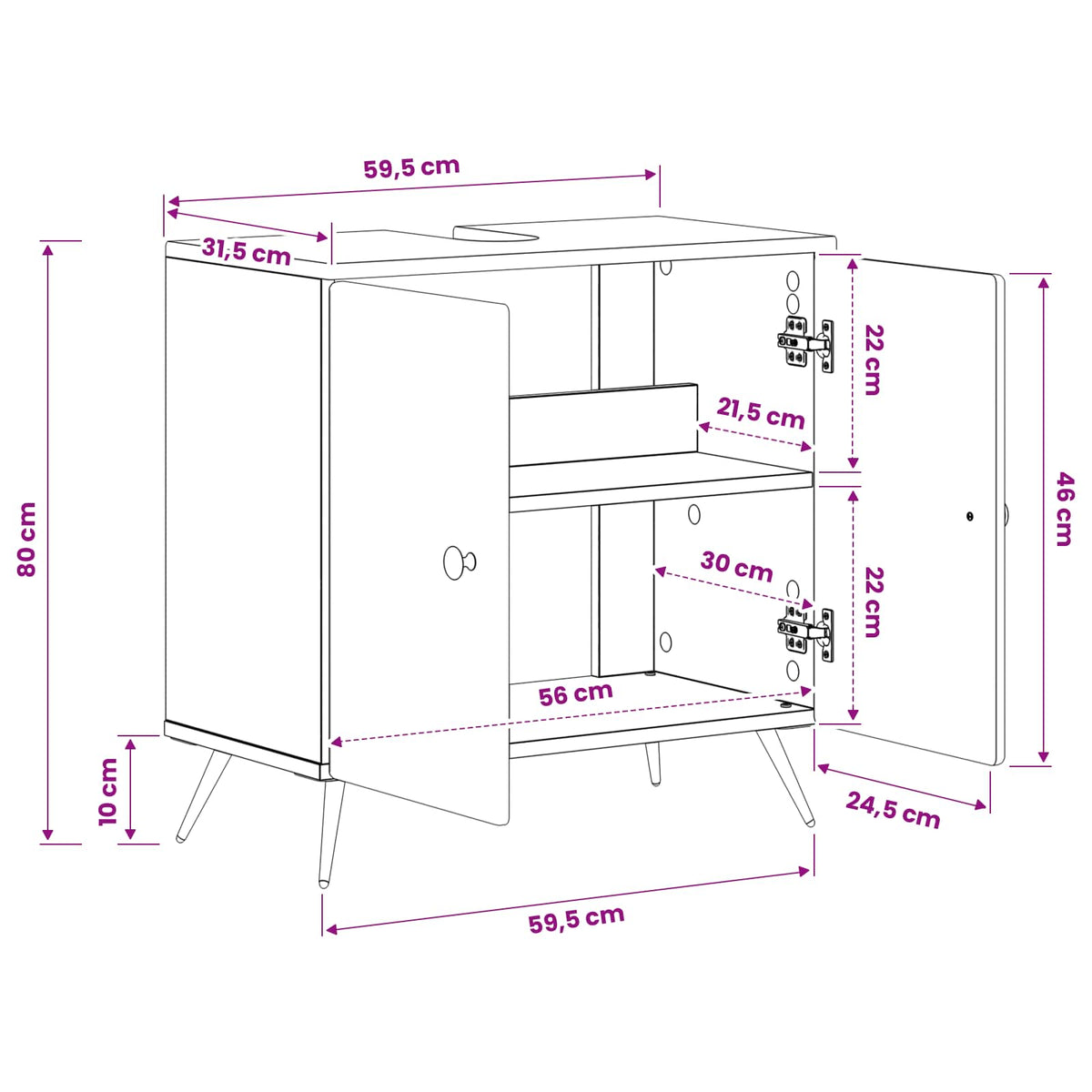 Bathroom Sink Cabinet BREDA White 59.5 x 31.5 x 59 cm