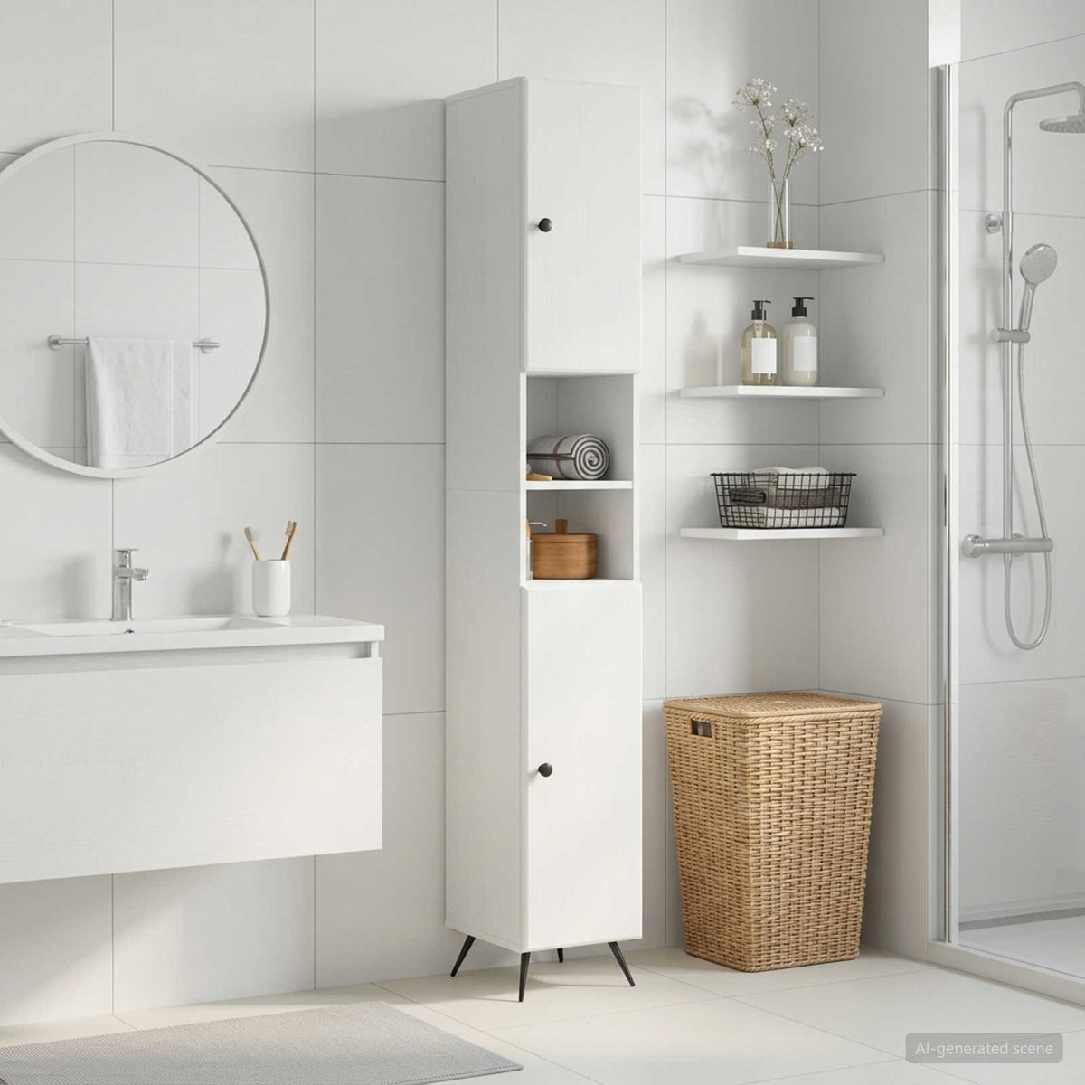 Bathroom Cabinet with Open Shelf BREDA White 30 x 31 x 190 cm
