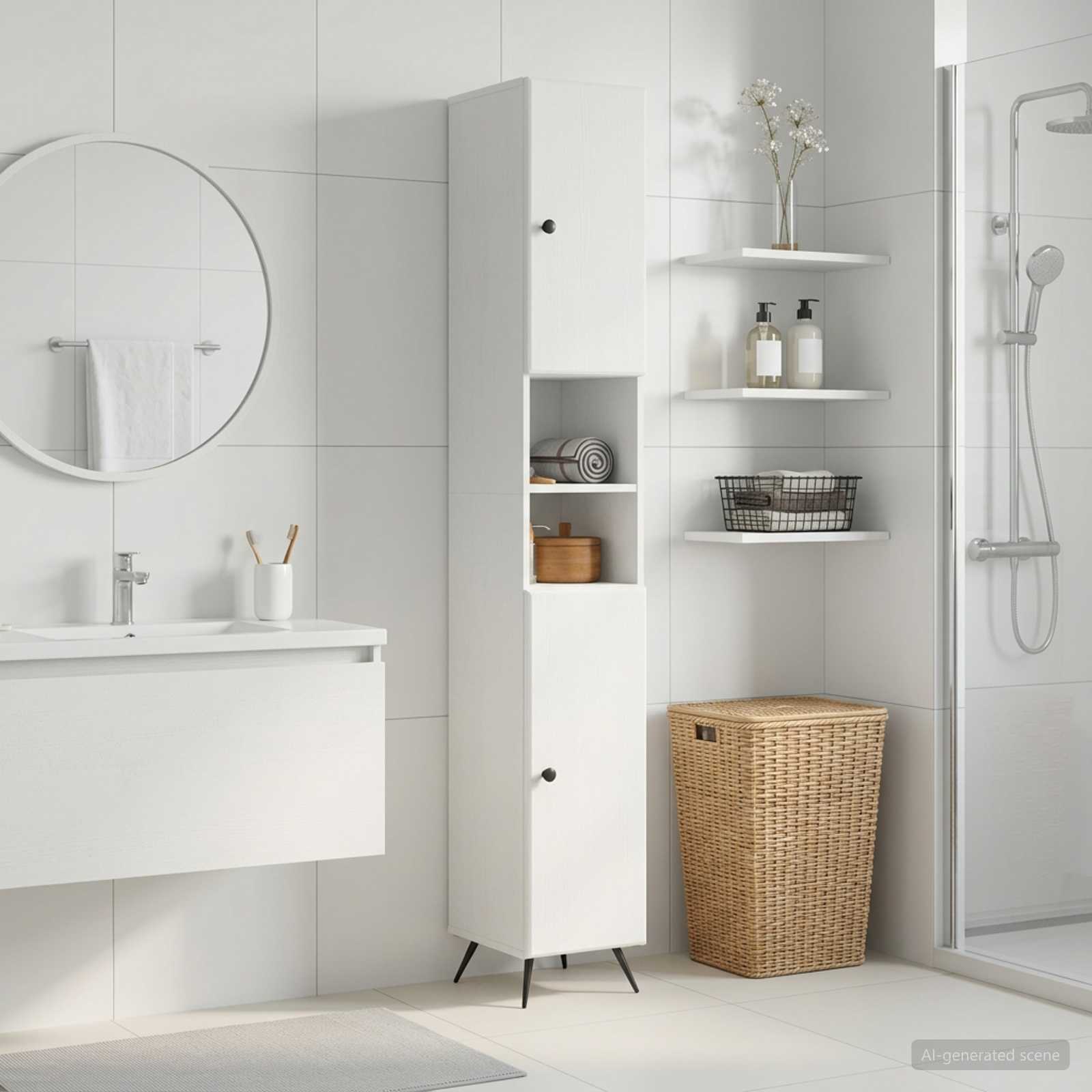 Bathroom Cabinet with Open Shelf BREDA White 30 x 31 x 190 cm
