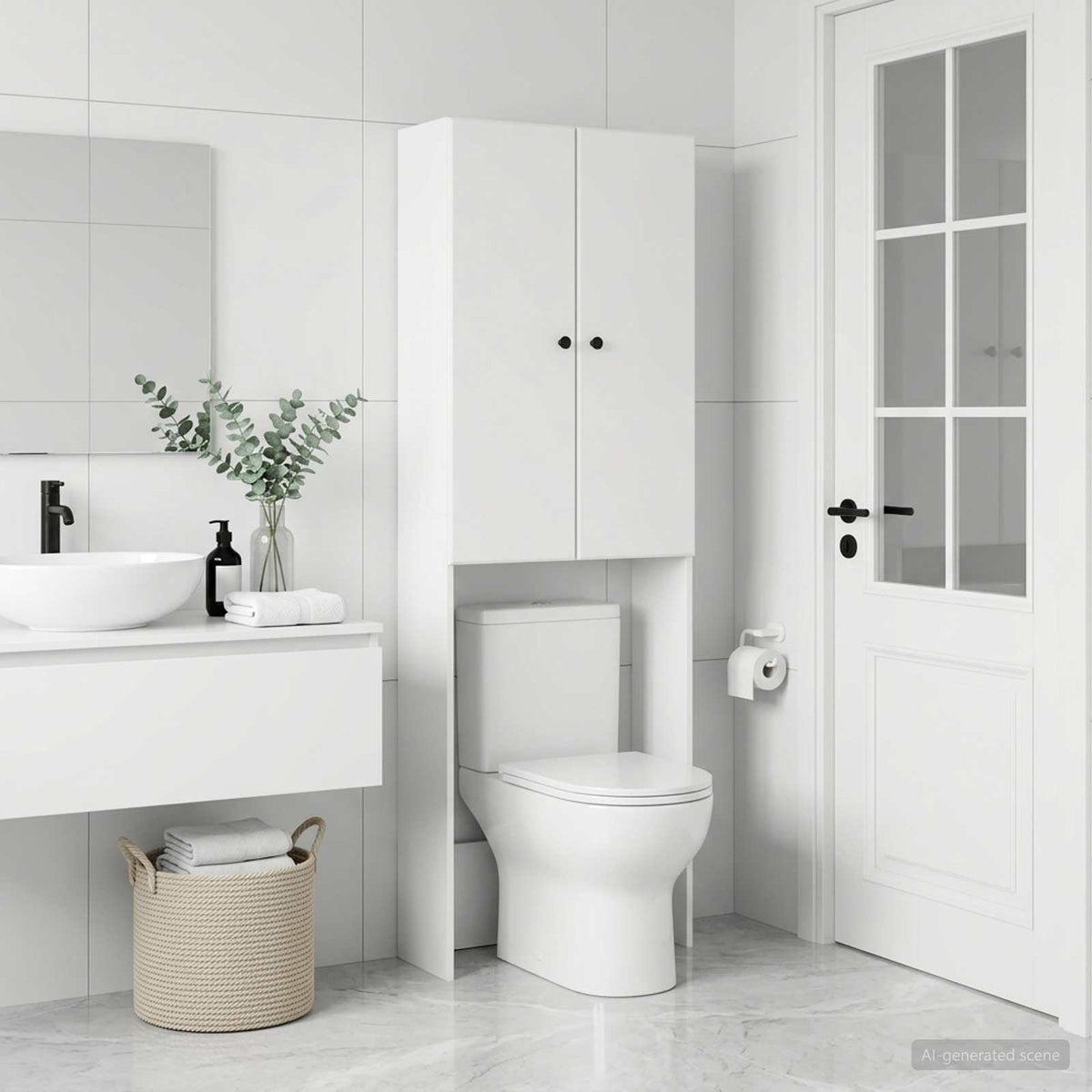 Toilet Cabinet BREDA White 66 x 25.5 x 190 cm Engineered Wood