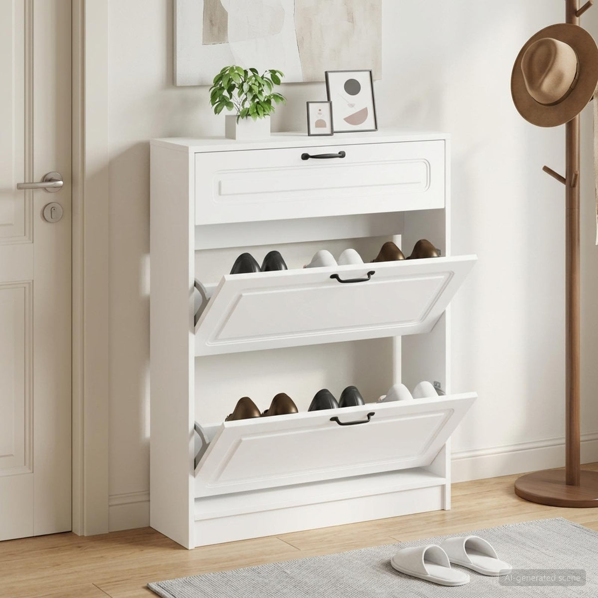 Shoe Cabinet UTRECHT 78 x 24 x 100 cm Engineered Wood White