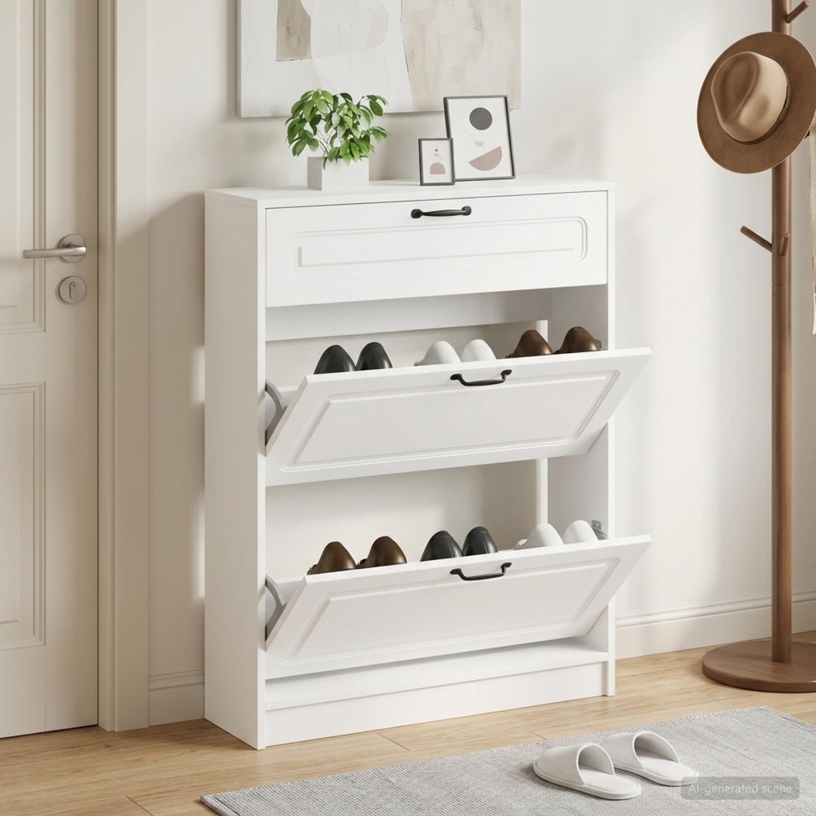 Shoe Cabinet UTRECHT 78 x 24 x 100 cm Engineered Wood White