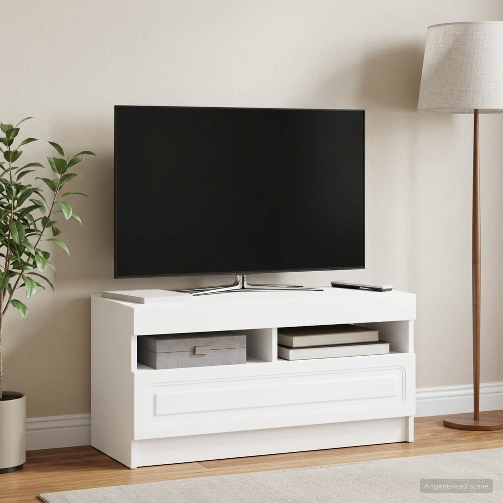 LED TV Cabinet White Engineered Wood