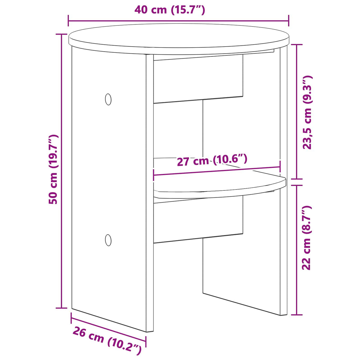 Side Cabinet 2 pcs White Ø40 x 50 cm Engineered Wood