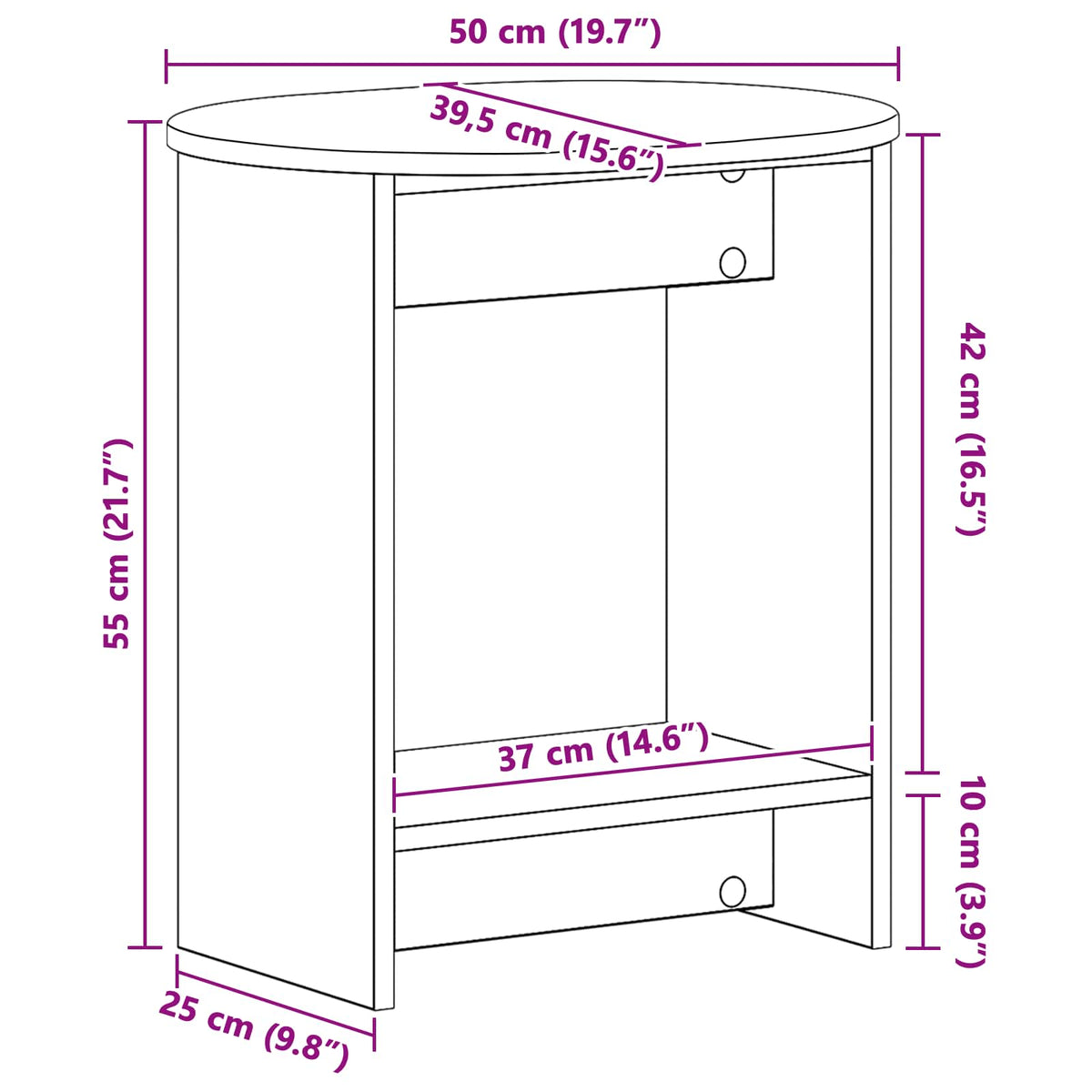 Side Table White 50 x 39.5 x 55 cm Engineered Wood