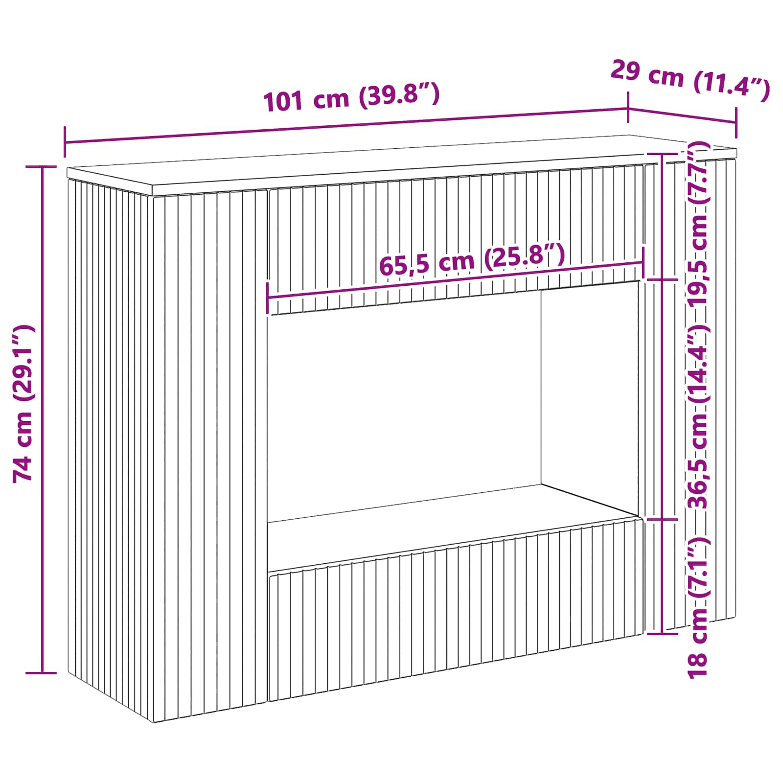 Console Table Striped White 101 x 29 x 74 cm Engineered Wood