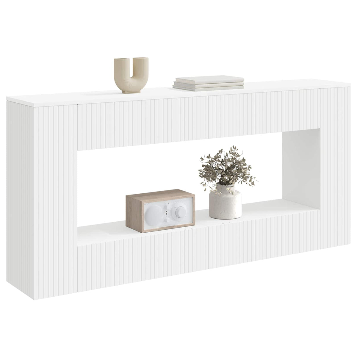 Console Table Striped White 155 x 29 x 74 cm Engineered Wood
