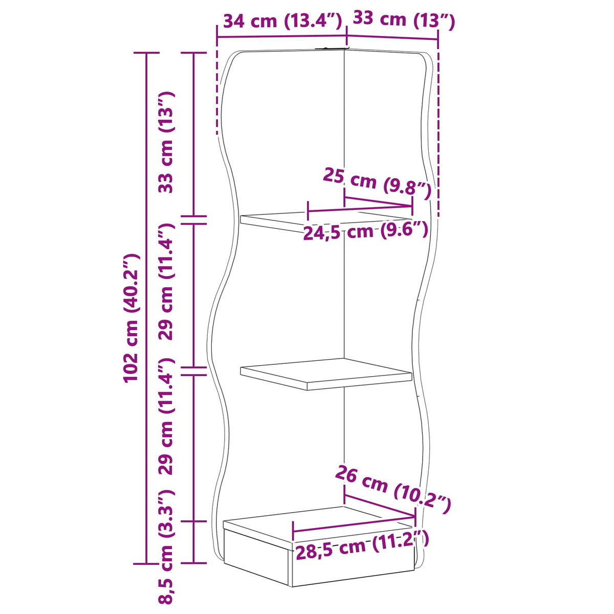 Corner Shelf with Shelf White 34 x 33 x 102 cm Engineered Wood