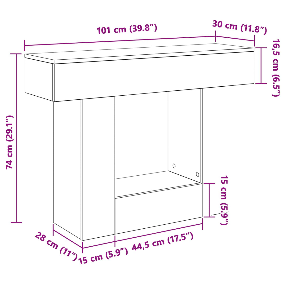 White 101 x 30 x 74 cm