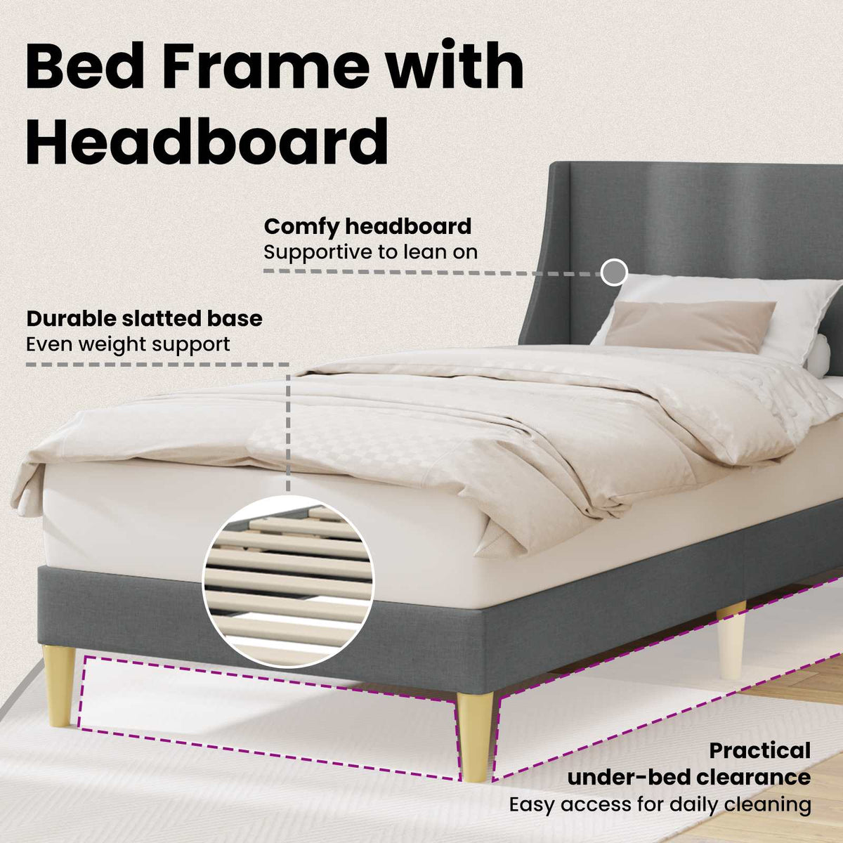 Bed Frame with Headboard connect plate