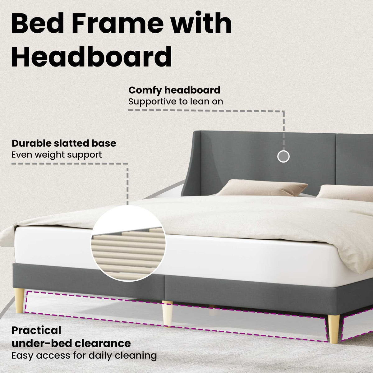 Bed Frame with Headboard Dark Grey connect plate