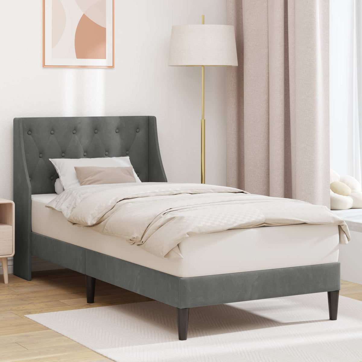 Bed Frame with Headboard Dark Grey connect plate