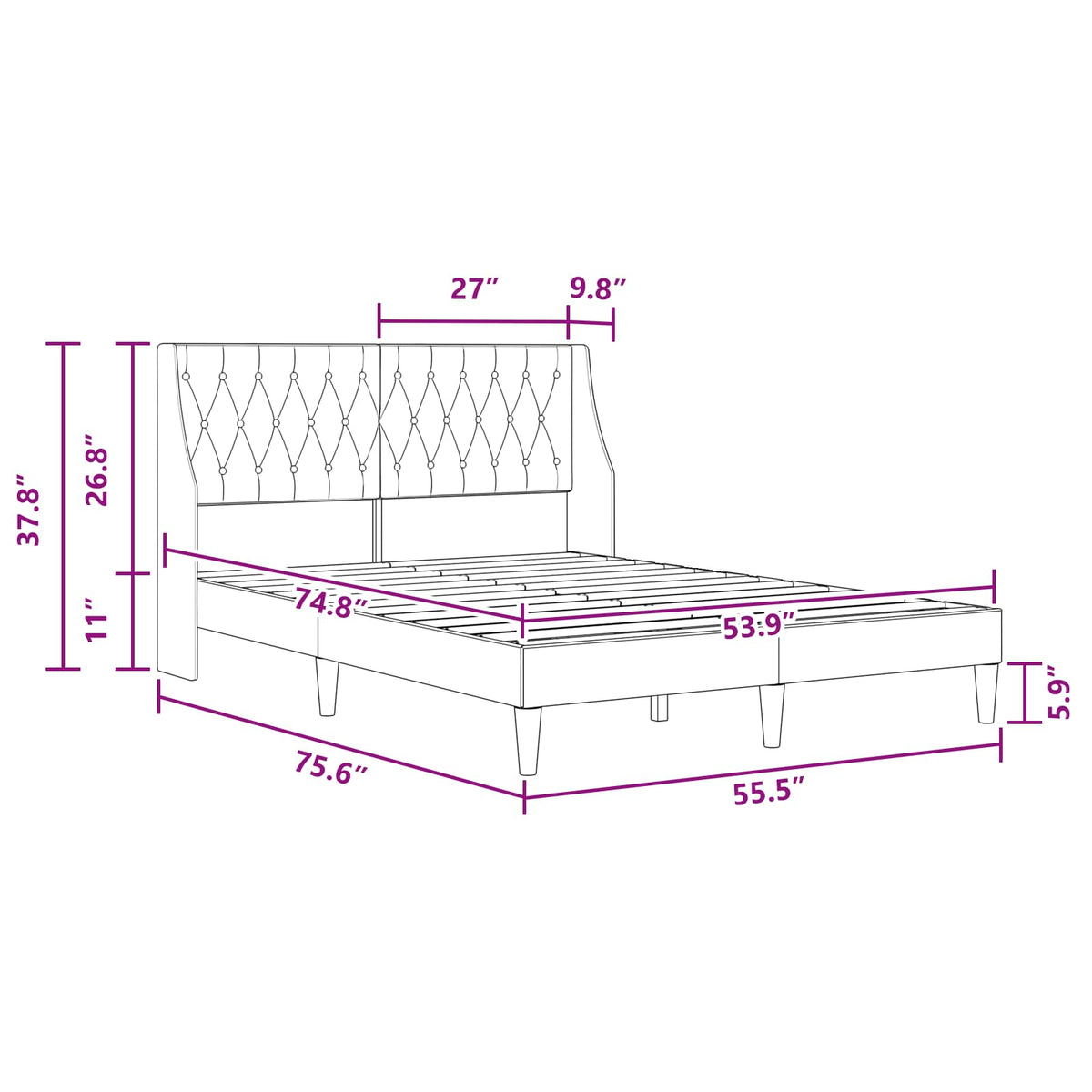 Bed Frame with Headboard Dark Grey 137 x 190 cm Velvet