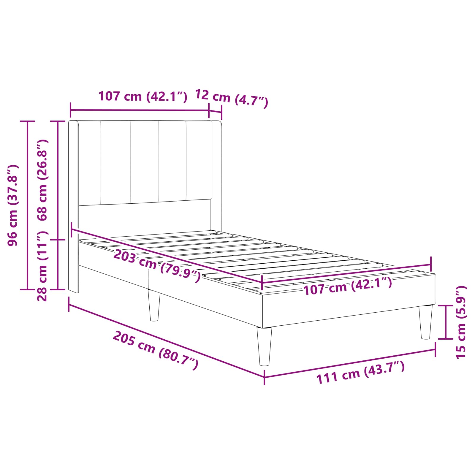 Bed Frame with Headboard Dark Grey connect plate