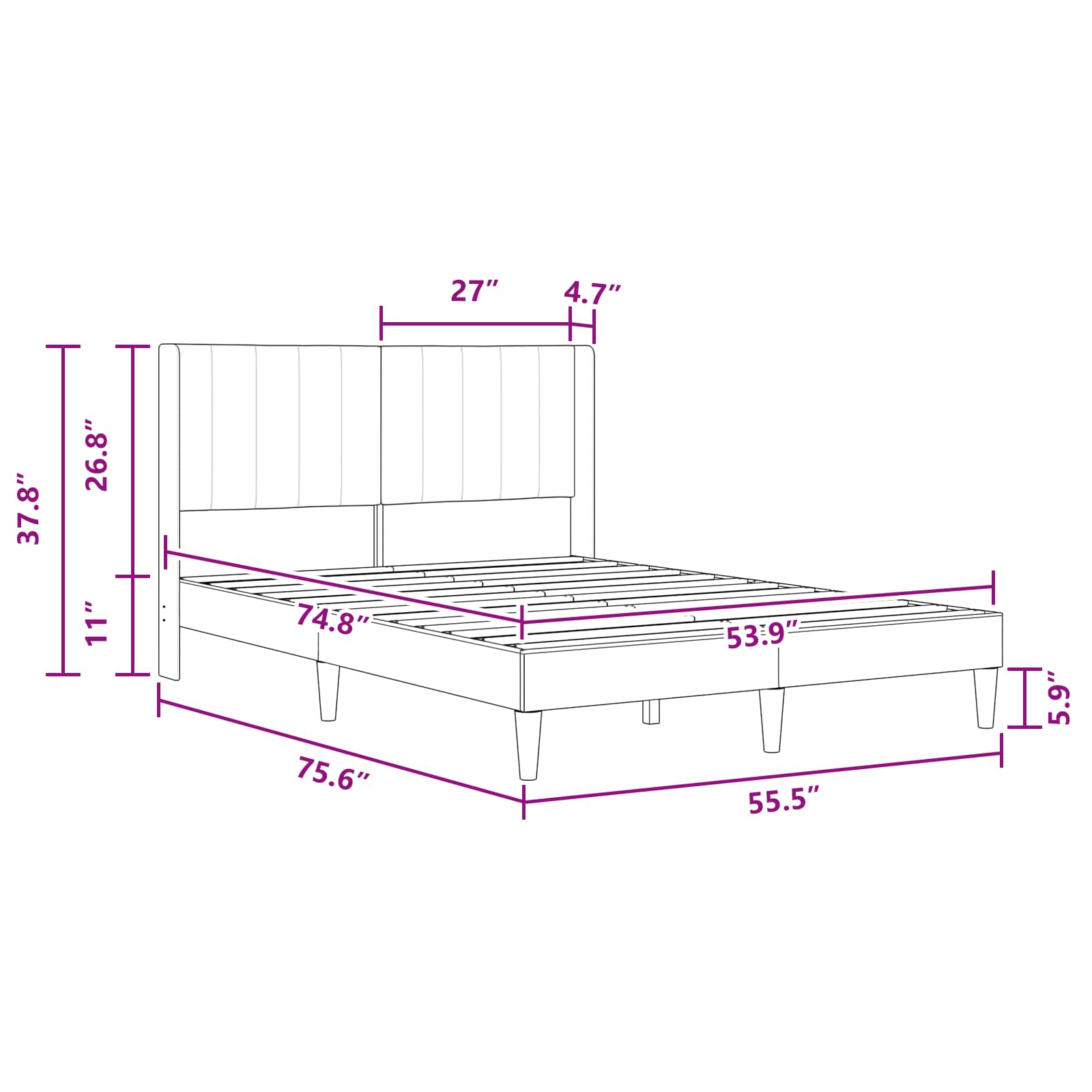 Bed Frame with Headboard Dark Grey 137 x 190 cm Velvet