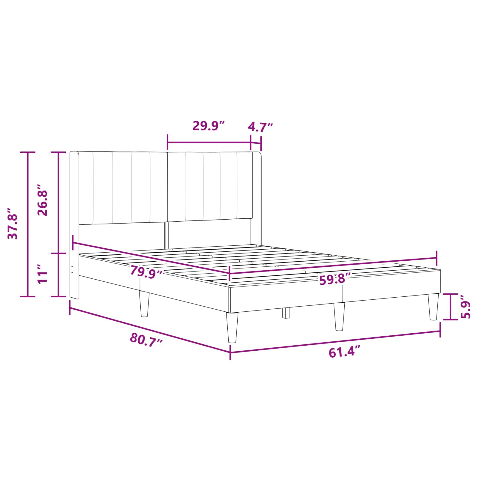 Bed Frame with Headboard Dark Grey 153 x 203 cm Velvet