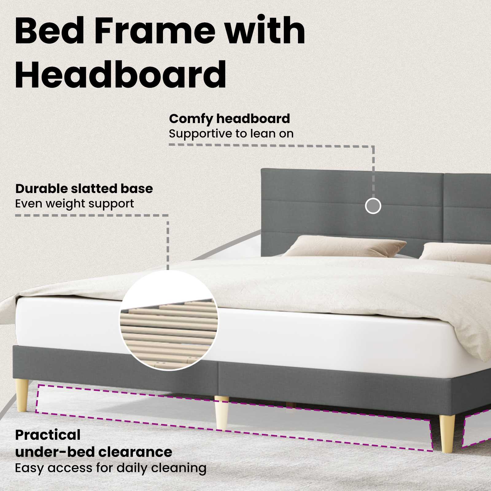 Bed Frame with Headboard Dark Grey 180 x 200 cm Fabric