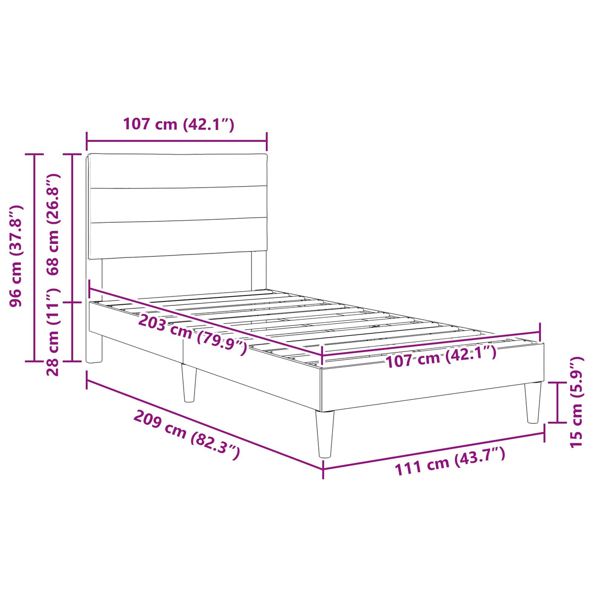 Bed Frame with Headboard Dark Grey 107 x 203 cm Fabric