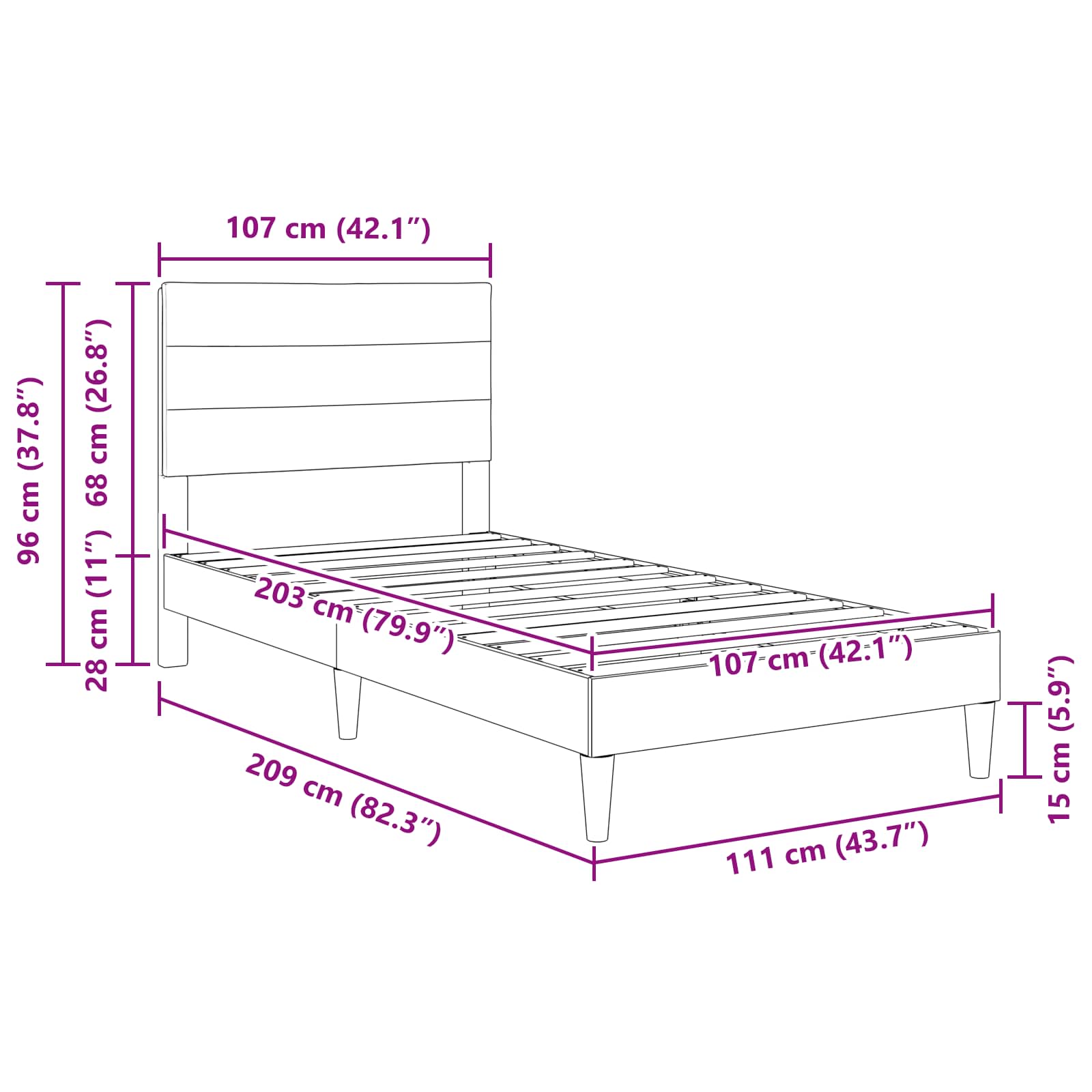 Bed Frame with Headboard Dark Grey 107 x 203 cm Fabric