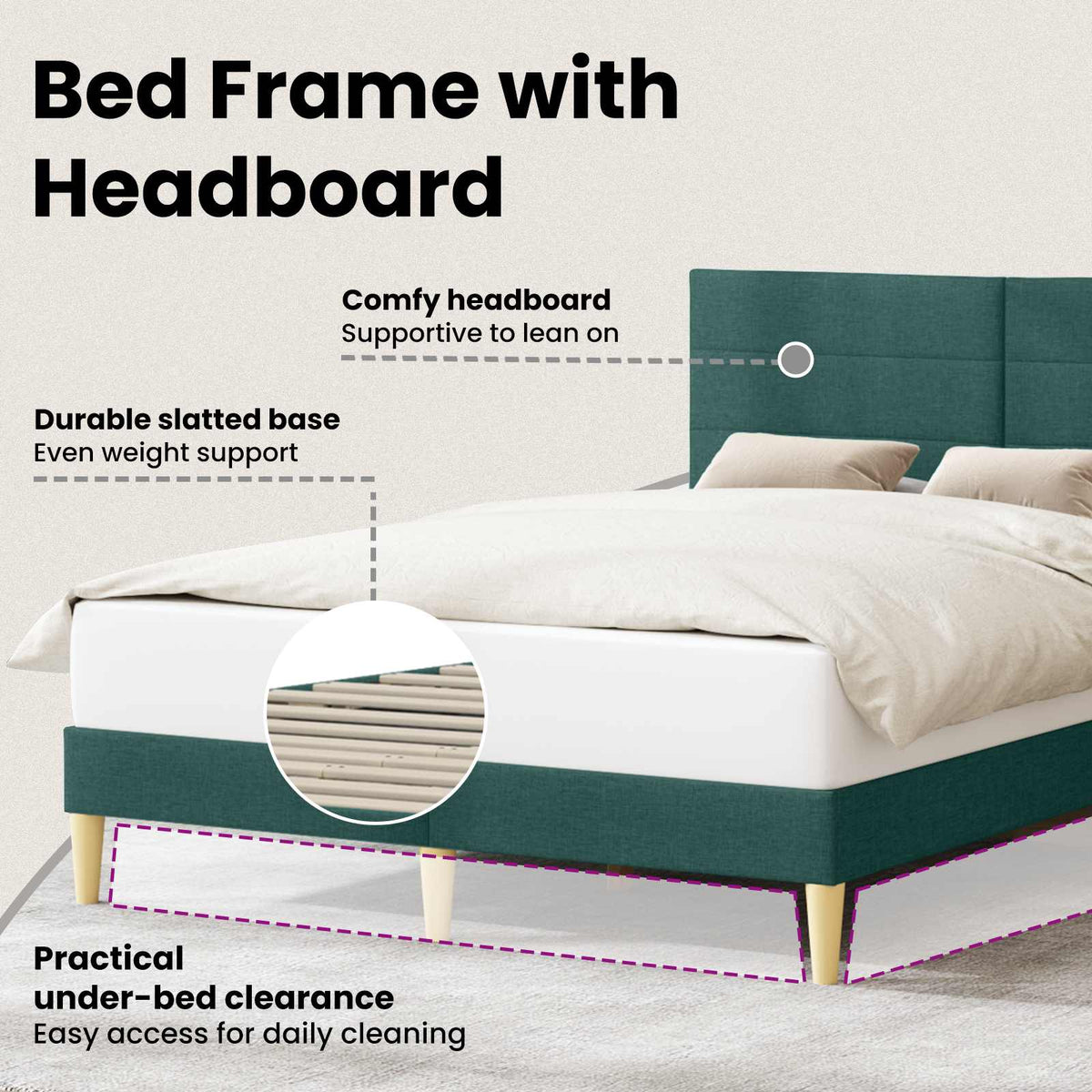 Bed Frame with Headboard Dark Grey 137 x 190 cm Fabric