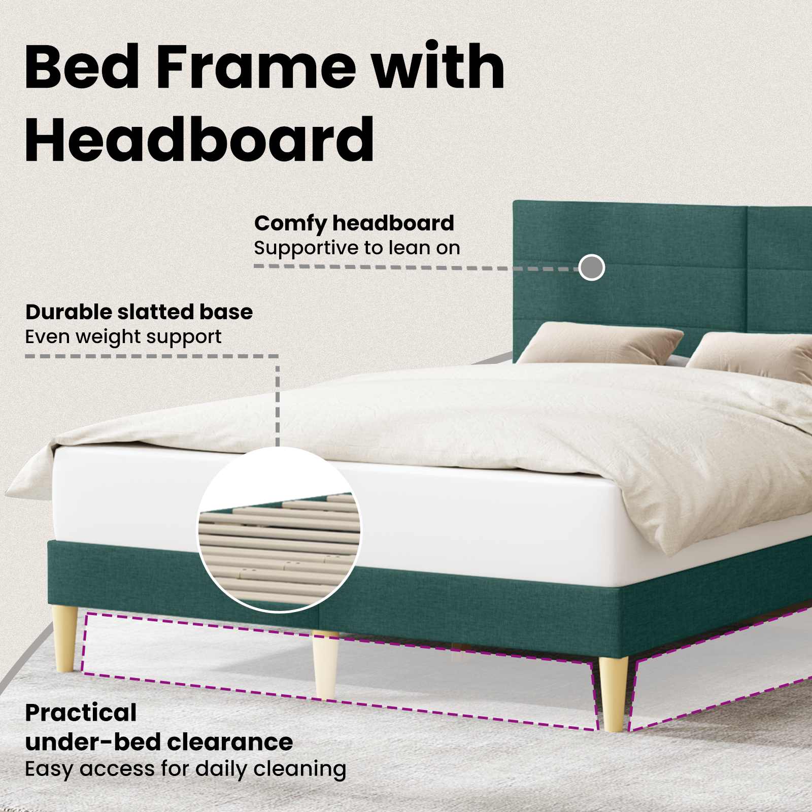 Bed Frame with Headboard Dark Grey 137 x 190 cm Fabric