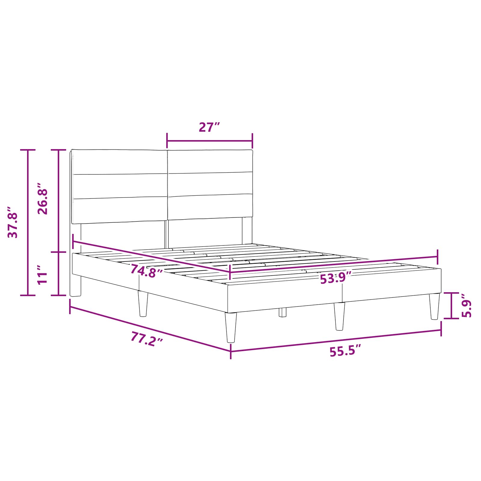 Bed Frame with Headboard Dark Grey 137 x 190 cm Fabric